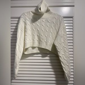 White Knit Turtleneck Crop